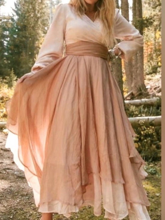 Ivy City Co Dresses & Skirts - Ivy City Co Wanderlust Peach Blush Long Sleeve Layered Cottage Core Dress